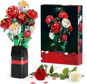EDUCIRO Flowers Bouquet Building Set (818 PCS) – Christmas, Mother’s Day, or Valentine’s Gifts Ideal for Kids, Women,Girls and Boys, Roses Toy Building Set with Vase