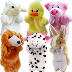 RIY Hand Puppets for Kids – Farm Friend Animals Educational Puppet, Set of 6(Duck, Cow, Sheep, Pig, Dog, Rabbit)