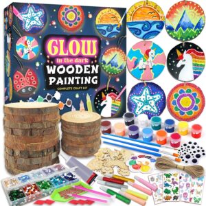 klmars Kids Wooden Painting Kit-Glow in The Dark-Arts & Crafts Gifts for Boys Girls Ages 5-12-Wood Slice Craft Activities Kits – Creative Art Toys for 5, 6, 7, 8, 9, 10, 11 & 12 Year Old Kids