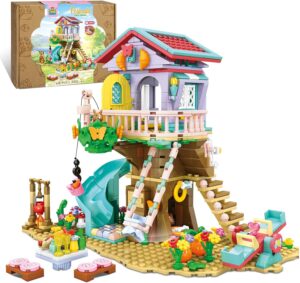 QLT Tree House Building Set with Light Kit – Compatible with Lego Flowers Friends Friendship Treehouse Building Kit, Creative Forest Toy with a House Construction Set Gift for Kids(648PCS)