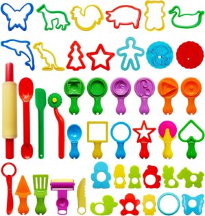 FRIMOONY Dough Tools Set for Kids, Various Plastic Molds, Assorted Colors, 45 Pieces