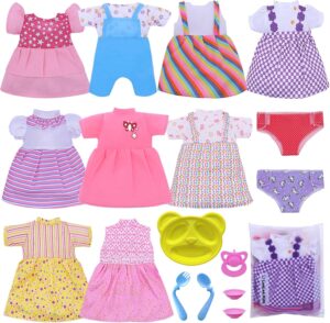 Baby Doll Clothes – Fits 12” 13” 14” 15” Girl Alive Baby Doll Clothes 360°Sewing Dresses for with Doll Diapers, Nipple, and Doll Accessories Pack of 18 Bag Set …