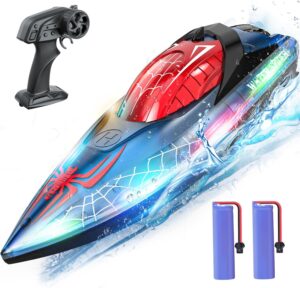 DEERC RC Spider Boat with LED Light for Kids, 2.4Ghz Full Proportional Remote Control Boat for Pools and Lakes, 80 Min Running Time, Pool Toys, Capsize Recovery