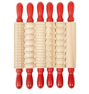 READY 2 LEARN Mini Textured Wooden Rolling Pins – Set of 6-7.25 inches – Turning Handles – Rollers for Kids’ Dough, Crafts, Imaginative Play