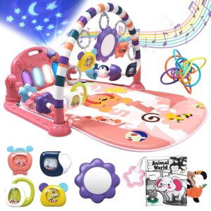 Tummy Time Play Mat, Baby Play Mat for Baby Girl Gifts, Kick and Play Piano Gym with 7 Infant Sensory Baby Toys 0-6 Months, Baby Activity Center Newborn Toys for Baby 0-3-6-9-12 Months