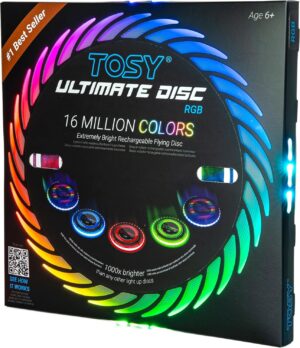 TOSY Flying Disc – 16 Million Color RGB or 36 LEDs, Extremely Bright, Smart Modes, Auto Light Up, Rechargeable, Cool Fun Christmas, Birthday & Camping Gift for Men/Boys/Teens/Kids, 175g Frisbee