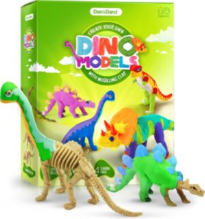 Dino Models, Clay Craft Kit – Dinosaur Arts and Crafts for Kids – Dinosaur Easter Gifts for Boys & Girls – Build 4 Dinos with Air Dry Magic Modeling Clay Model Set Ages 3, 4, 5, 7, 8+ Boy or Girl