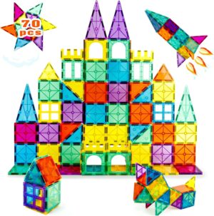 Magnetic Building Tiles, 70 Pcs 3D Magnetic Building Blocks Set for Kids, STEM Educational Preschool Magnet Toys for Toddlers Boys Girls 3 4 5 6 7 8 Year Old