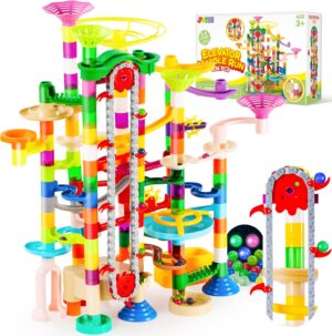 JOYIN 236Pcs Glowing Marble Run with Motorized Elevator- Construction Building Blocks Toys with 30 Glow in The Dark Plastic Marbles, STEM Gifts for Boys and Girls