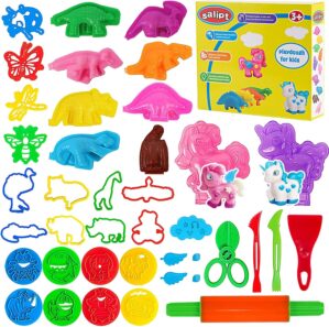 salipt Play Dough Tools for Kids, 40 PCS Playdough Tools Kit Include Dough Dinosaur Unicorn Animal World Accessory,Molds Rollers Cutters Scissors Suitable for Children Aged 2-4