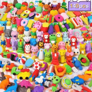 Arscniek 140 Pack Animal Erasers for Kids Bulk, Cute Desk Pets Treasure Box Toys for Classroom Prizes Rewards, Mini Pencil Erasers Take Apart Erasers Back to School Supplies for Boys Girls