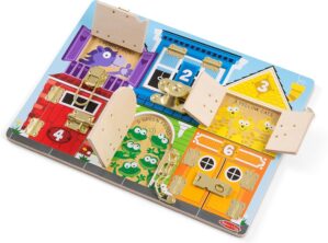 Melissa & Doug Wooden Latches Board Sensory Activity Toy For Kids, Doors And Locks Toy, Wooden Busy Board, Toddler Toys For Ages 3+