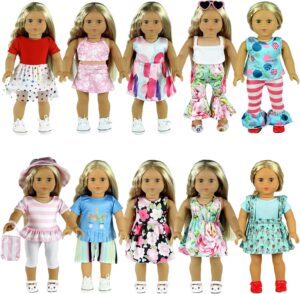 20 pcs 18 inch Doll Clothes and Accessories for American 18 inch Girl Doll Clothes Gift Including 10 Complete Sets of Clothing