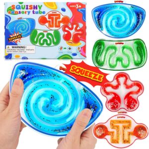 Squishy Sensory Toys for Kids – 4 Pack Fidget Toy Sensory Maze for Autism – Stress Anxiety Relief Toys for Calm Down – Sensory Fidget Toy Filled Goo, Glitter, Gift Christmas Stocking Suffers