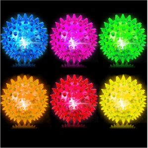 Bouncy Light Up Ball for Kids – LED Flashing Spiky Sensory Stress Balls for Toddlers 1-3 2.55inch Fidget Sensory Toys Glow in The Dark for Party Favors Student Gifts School Rewards