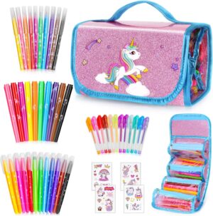 AJLICHIBAN FUN 49 Pcs Fruit Scented Washable Markers Sets with Unicorn Pencil Case, Kids Unicorn Art Supplies & Crafts, Art Coloring Painting Kits, Christmas Unicorn Presents for 4-12 Year Old Girls