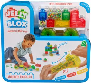 Goliath Jelly Blox Vrooom! Truck Kit | Includes 35 Blocks | Toddler & Preschool Building Blocks Kids Can Squeeze, Stretch, Squish | Safety Tested & Ouch-Free | Tactile, Sensory Play Toy for Ages 2+