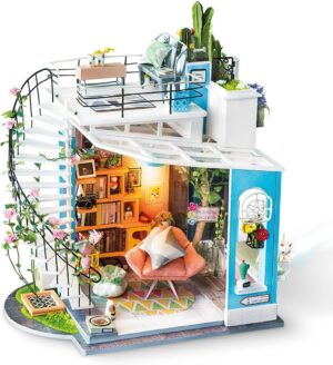 Rolife DIY Miniature Dollhouse Kit Duplex Loft Model Building Sets Gifts for Teens/Adults (Dora’s Loft)