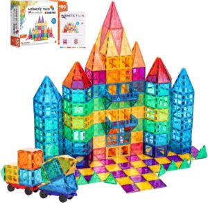 Magnetic Tiles, 100PCS Magnetic Building Blocks for Kids, Magnet 3D Montessori Kids Toy Set, Building Construction Educational STEM Toys for 3+ Year Old Boys and Girls Christmas Birthday Gifts