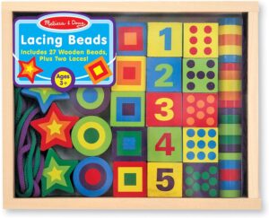 Melissa & Doug Deluxe Wooden Lacing Beads – Educational Activity With 27 Beads and 2 Laces – Beads For Toddlers, Fine Motor Skills Lacing Toys For Toddlers And Kids Ages 3+