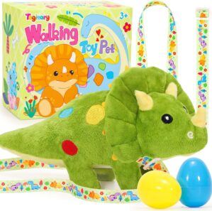 Tagitary Plush Toys Dinosaur Stuffed Animal Interactive Electronic Pet That Walking,Head Nodding,and Making Sound,Soft Plush Triceratops Toys with Egg and Leash,Dinosaur Gift Set for Kids Toddlers