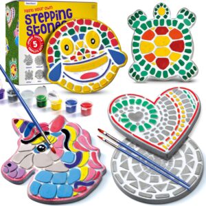 Stepping Stones Painting Kit for Kids – Outdoor Crafts – Paint 5 Garden Stone – Unicorn Craft Kits for Boys, Girls Ages 6-12 – Gifts for Boy, Girl Age 6, 7, 8, 9, 10 + Year Old – Summer Gift Ideas