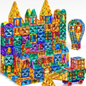 TEMI Magnetic Tiles,Building Blocks, Magnets Building Set, Learning and Education Toys Christmas Toy Gift for Ages 3 4 5 6 7 8+ Year Old Toddler Kids Boys and Girls (Magnetic Tiles-80pcs)