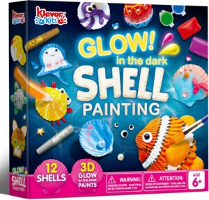 Klever Kits 12 Kids Sea Shell Painting Kit-Glow in The Dark-Arts & Crafts for Boys and Girls Ages 6-12, Art Supplies, Kids Craft Paint Kits, Creative Art Toys for Kids Birthday Party Gift