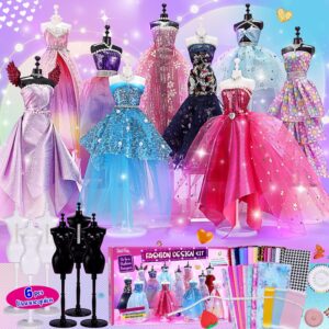 ONE TO FOUR 800+Pcs – Fashion Designer Kit for Girls with 6 Mannequins – Arts and Crafts Kit- Sewing Kit for Kid Ages 8-12 -Girls Gift Age 6 7 8 9 10 11 12