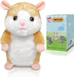 YH YUHUNG Interactive Talking Hamster Toy Repeats What You Say, Mimics Your Voice with High-Pitched Tone & Head Nodding, Soft, Durable Plush Hamster Stuffed Animal Repeating Toy for Kids
