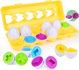 Matching Eggs – Color & Shape Recoginition Sorting Puzzle Toys for Toddlers 1-3, Easter Travel Game Early Learning Educational Fine Motor Skill Montessori Gift for Year Old Kids Baby Toddler Boy Girl