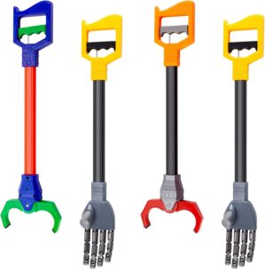 4 Pcs Interactive Toy Grabber, Robot Hand and Robot Claw Grab Pack Toy Robot Arm Toy for Boys Girls Fun Early Learning and Hand Eye Coordination Play, 18 Inch (Red, Blue, Gray)