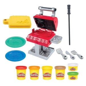 Play-Doh Kitchen Creations Grill ‘n Stamp Playset, 6 Colors & 7 Barbecue Toy Accessories, for Boys & Girls, Play Food Set, Preschool Toys, Ages 3+