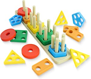 Silicone Montessori Toys for 1 to 3-Year-Old Boys Girls Toddlers, Silicone Sorting & Stacking Educational Toys, Color Recognition Stacker Shape Sorter, Learning Puzzles Gift (Bright)