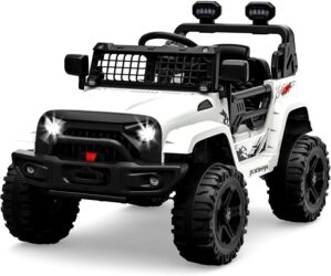 Ride on Truck Car 12V Kids Electric Vehicles with Remote Control Spring Suspension, LED Lights, Bluetooth, 2 Speeds