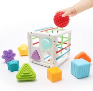 UNIWA Shape Sorter Baby Toys, Montessori Toys for 1-3 Year Old Toy Colorful Cube and Multi Sensory Shape, Fine Motor Skills, Developmental Learning Toys for Girls Boys Christmas Birthday Gifts