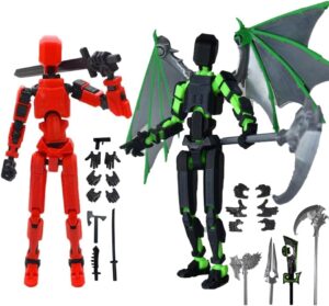 T13 Action Figure Set Assembly Completed 3D Printed Multi-Jointed Movable Robot Dummy Figures Set with Full Articulation for Stop Motion Animation (Black and Red 2pcs)