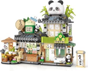 City Tea House Building Blocks Set, Openable Panda Construction Tea Shop Building Toys for Boys Girls Age 8+, 860pcs Mini Bricks