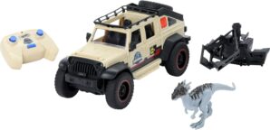 Hot Wheels Matchbox RC Jurassic World Dominion Jeep Gladiator, 6-inch Dracorex Dinosaur Figure, Remote-Control Toy Car with Auto-Capture Claw