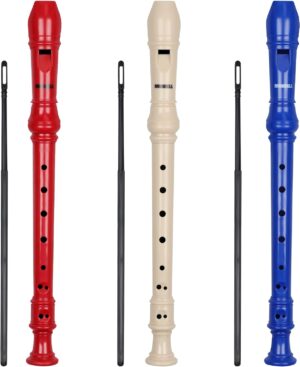 MUSCELL Recorder Instrument,8 Holes German Soprano Recorder Musical Instruments for Kids/Adults,3 packs(Natural,Blue,Red)