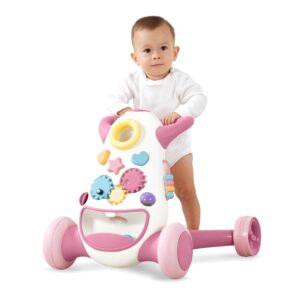 KÜB Baby & Toddler Push Walker, Interactive Sound & Light Effect Musical Montessori Activity Center, Adjustable Speed Wheel, Safe & Stable, Fun Gift for Boy and Girl Learning to Stand & Walk, Pink