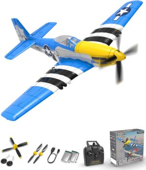 VOLANTEXRC RC Plane 4 Channel P51D Mustang Remote Control Airplane Fighter RTF with 6-Axis Gyro, 3 Modes Easy to Fly, 2.4GHz Radio Controlled Aircraft for Beginners, Boys & Adults (Blue)