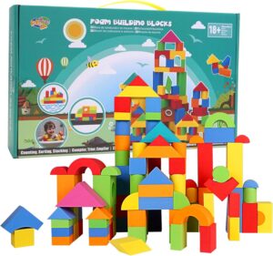 Soft Building Blocks for Toddlers 2-4, 94PCS Foam Stacking Blocks Toys, Bath Toys for Kids, Preschool Learning STEM Toys & Gifts for Boys & Girls 18+ Months