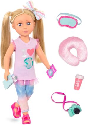 Glitter Girls – Percy14-inch Poseable Fashion Doll with Travel Accessories & Camera – Blonde Hair & Unique Purple Eyes – Dolls for Girls Age 3 & Up