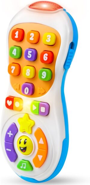 JOYIN Baby Toys 6-12 Months – TV Remote Control Toy with 40+ Music and Learning Phrases & Volume Control, Fun Toddler Learning Gifts for 1 2 3 Year Old Girls Boys Toys