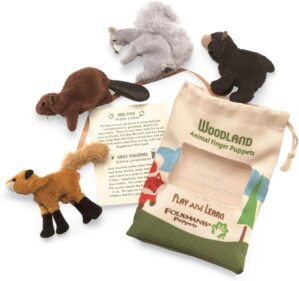 Folkmanis Woodland Animal Finger Puppet Set, Multicolor, 8″ (2769)