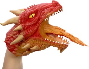 Schylling Dragon Hand Puppet with Stretchy Lifelike Movements and Fiery Expressions – Color May Vary (Pack of 1)
