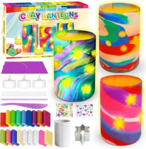 Make Your Own Clay Luminaries – Light-up DIY Clay Lanterns Making Kit Activity for Boys Girls and Teens Age 8 9 10 11 12 Year Old and up, Arts and Crafts Clay Lantern Toys for Kids Ages 8-12