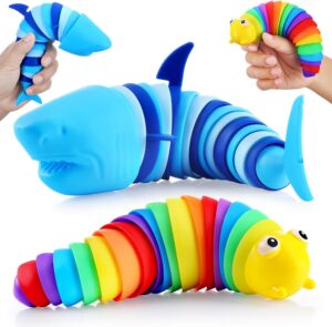 Fidget Toys Slug ,Sensory Slug Fidget Toy for Kids ,Toddler Sensory Toys,Stress Relief Toy,ADHD & Autism Toys,Preschool Boy Girl Gifts Idea,Christmas Stocking Stuffers Gift for Kids(Shark and Slug)