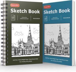 Soucolor 5.5″ x 8.5″ Sketchbook Pack of 2, 200 Sheets Sketch Book, Spiral Bound Sketch Pad Drawing Book Acid-Free Paper (68lb/100gsm), Painting Sketching Drawing Art Supplies for Adults Kids Teens